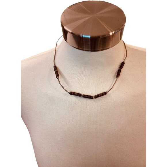 Vintage Silvertone Bead Brown Necklace 18" Barrel Clasp Screw Closure - Picture 12 of 13